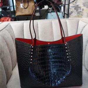 Christian Louboutin Black and Red Crocodile-Embossed Tote